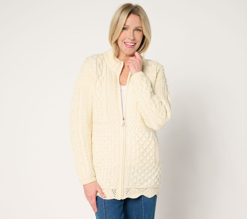 Aran Crafts Merino Wool Zip Front Sweater Cardigan — View 16