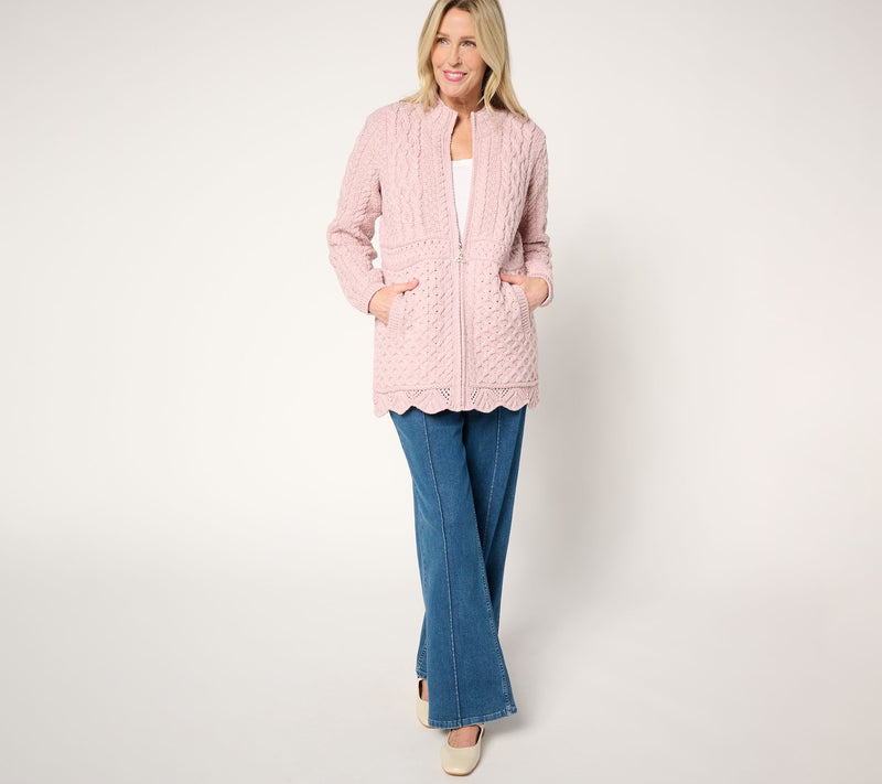 Aran Crafts Merino Wool Zip Front Sweater Cardigan — View 7
