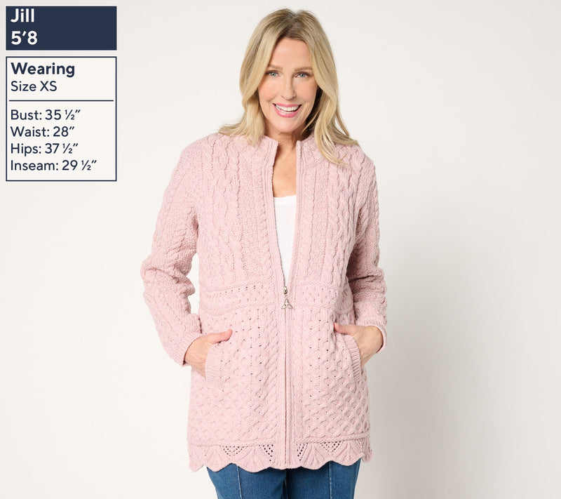 Aran Crafts Merino Wool Zip Front Sweater Cardigan — View 5