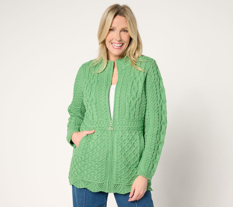 Aran Crafts Merino Wool Zip Front Sweater Cardigan — View 17