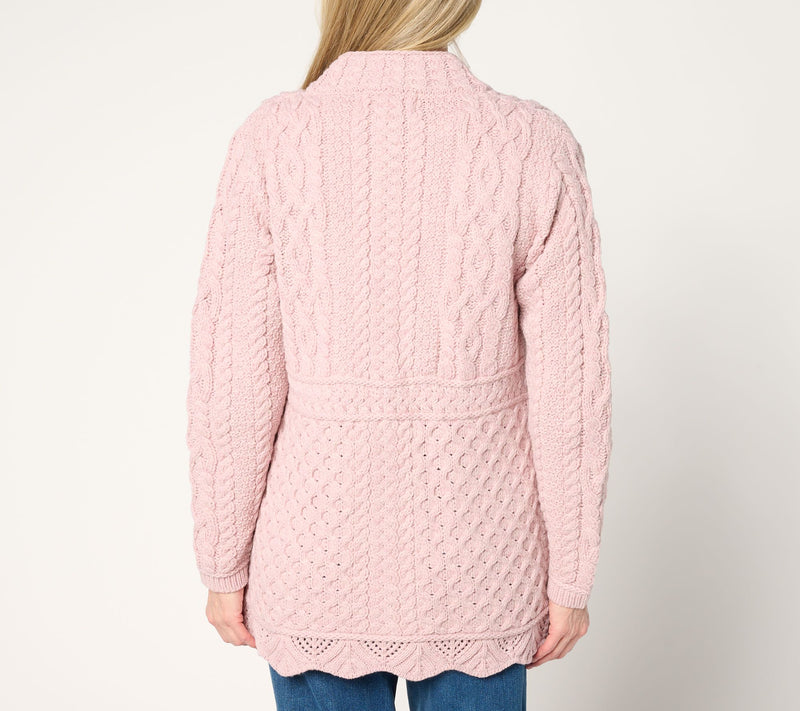 Aran Crafts Merino Wool Zip Front Sweater Cardigan — View 6