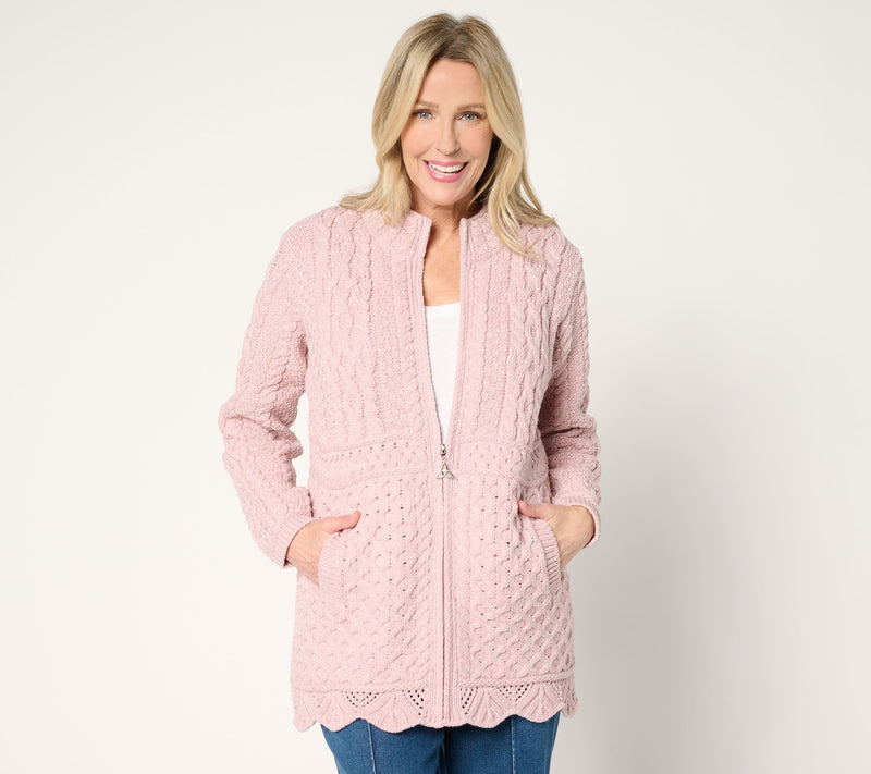 Aran Crafts Merino Wool Zip Front Sweater Cardigan — View 18