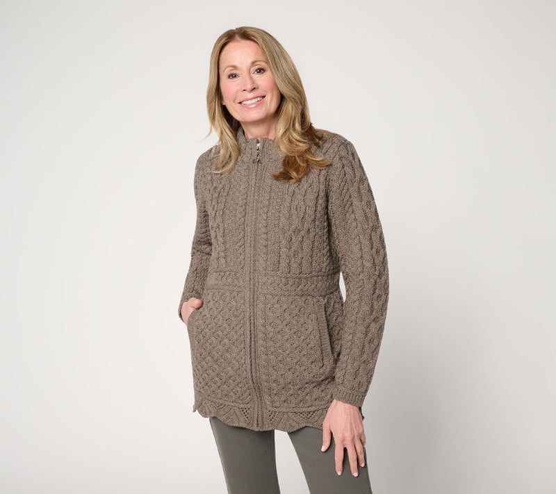 Aran Crafts Merino Wool Zip Front Sweater Cardigan — View 19