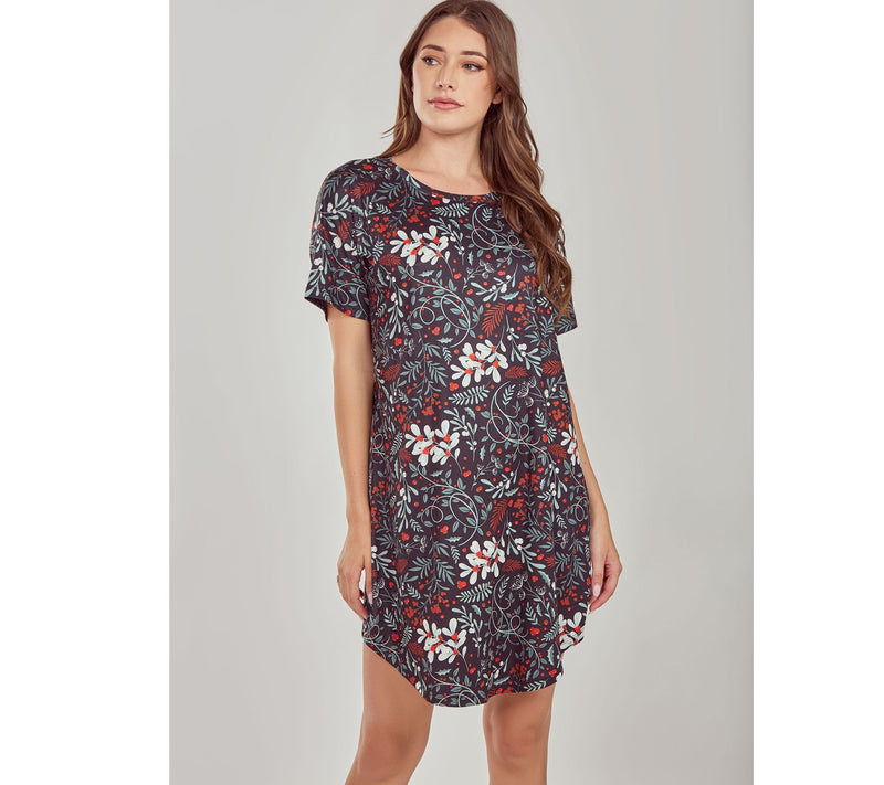 iCollection Floral Knit Short Sleeve Lounge Dress — Main view