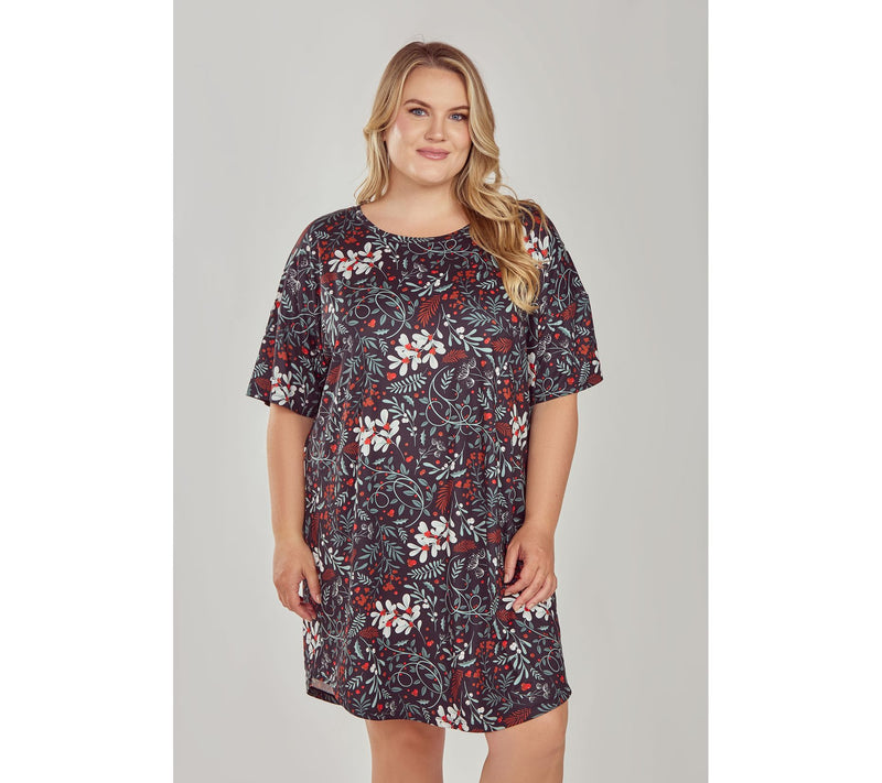 iCollection Floral Knit Short Sleeve Lounge Dress — View 4