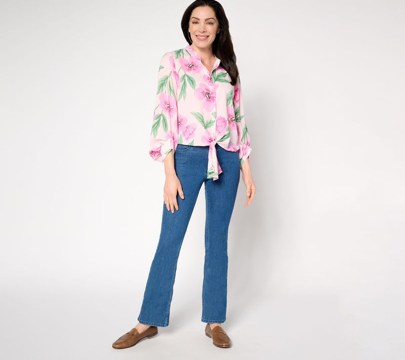 Belle by Kim Gravel Breezy Petals Button Up Tie Front Blouse — View 5