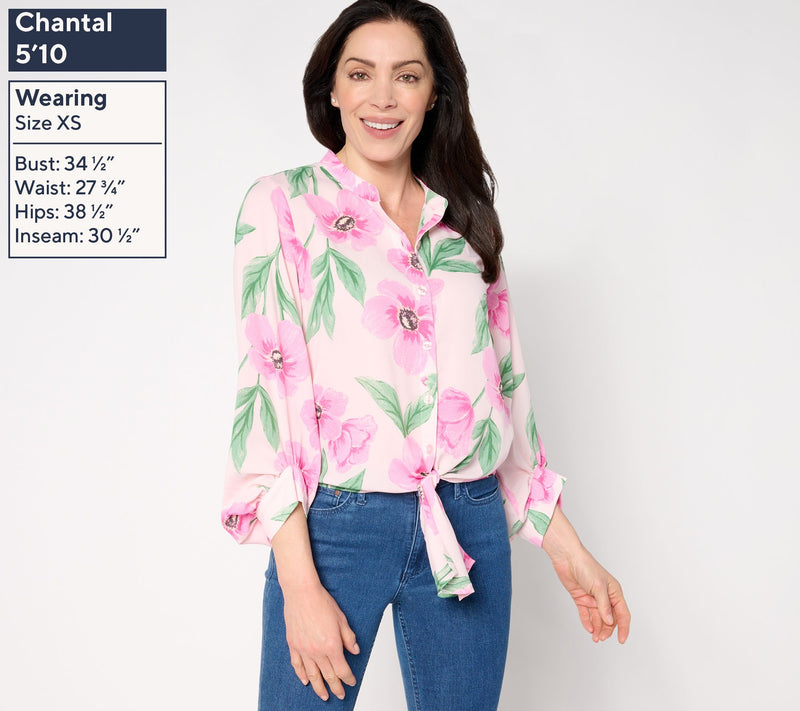 Belle by Kim Gravel Breezy Petals Button Up Tie Front Blouse — View 3