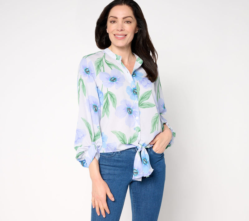 Belle by Kim Gravel Breezy Petals Button Up Tie Front Blouse — View 11