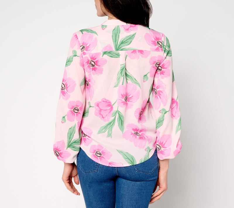 Belle by Kim Gravel Breezy Petals Button Up Tie Front Blouse — View 4