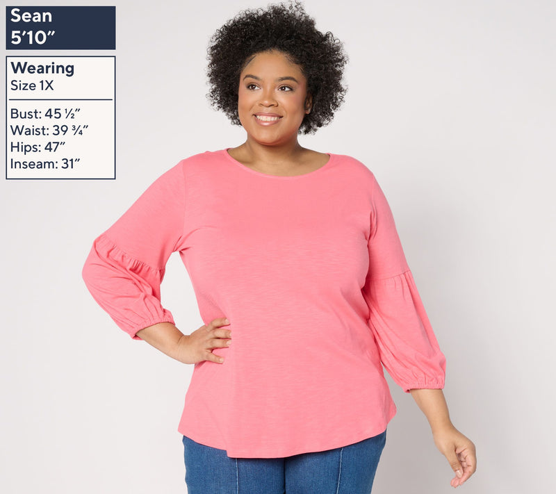 Belle Boho by Kim Gravel Slub Knit Blouson Sleeve Top — View 2