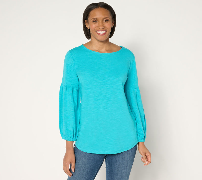 Belle Boho by Kim Gravel Slub Knit Blouson Sleeve Top — View 12