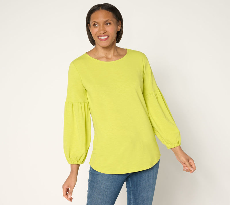 Belle Boho by Kim Gravel Slub Knit Blouson Sleeve Top — View 14