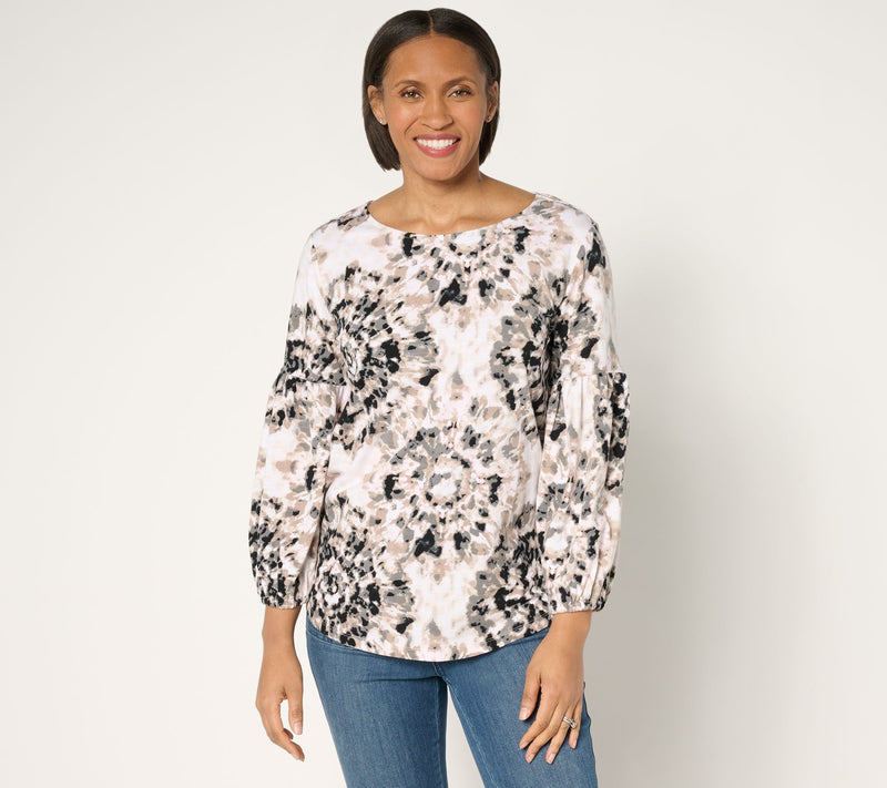 Belle Boho by Kim Gravel Slub Knit Blouson Sleeve Top — View 15
