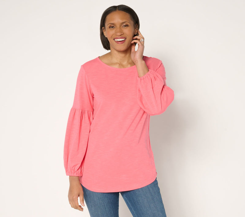 Belle Boho by Kim Gravel Slub Knit Blouson Sleeve Top — View 16