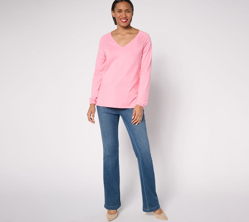 Belle by Kim Gravel TripleLuxe Knit Ruched Shoulder V-Neck Top — View 5