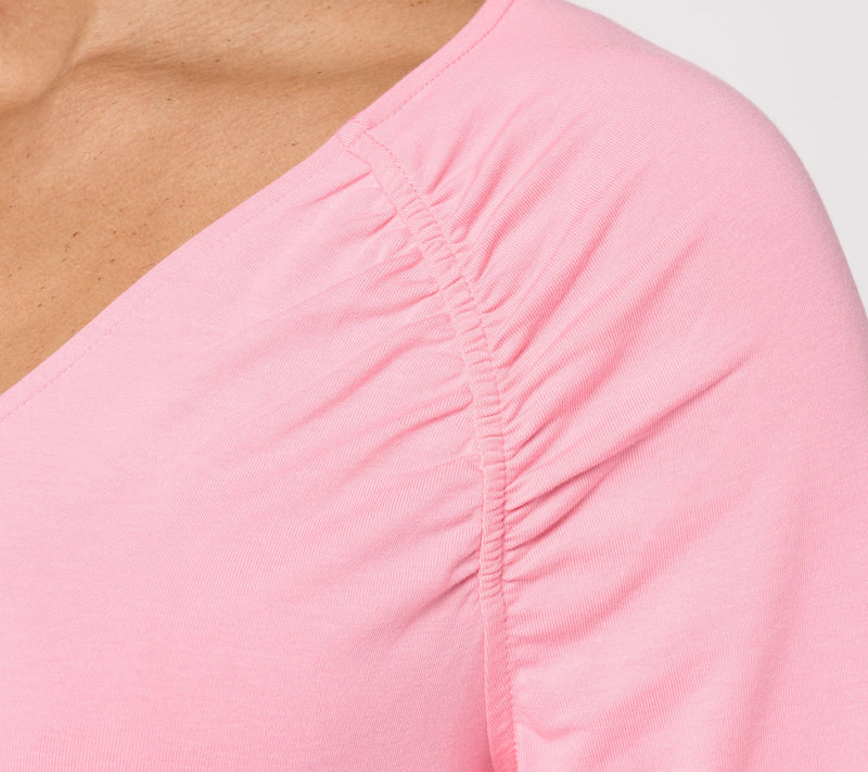 Belle by Kim Gravel TripleLuxe Knit Ruched Shoulder V-Neck Top — View 6