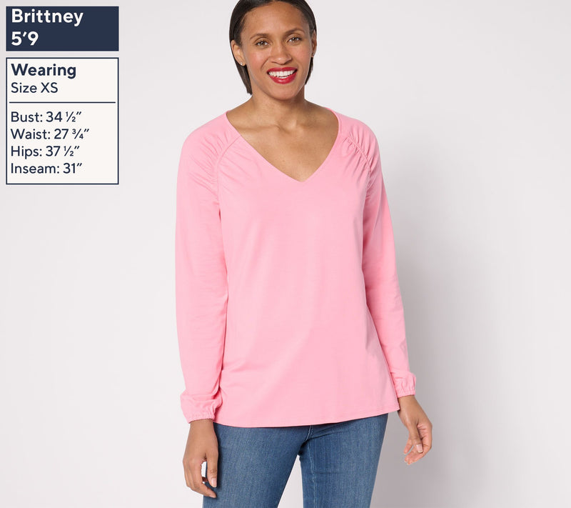 Belle by Kim Gravel TripleLuxe Knit Ruched Shoulder V-Neck Top — View 3