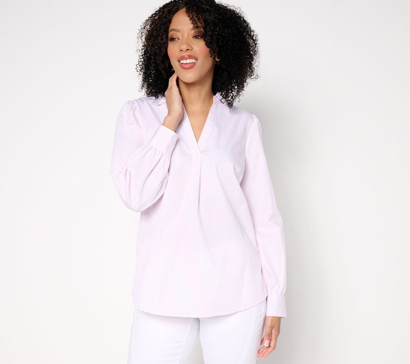 Belle by Kim Gravel Nantucket Mini Stripe Popover Blouse — Main view