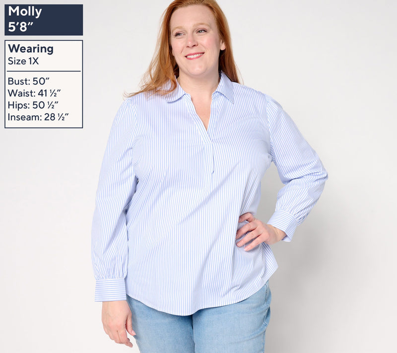 Belle by Kim Gravel Nantucket Mini Stripe Popover Blouse — View 2