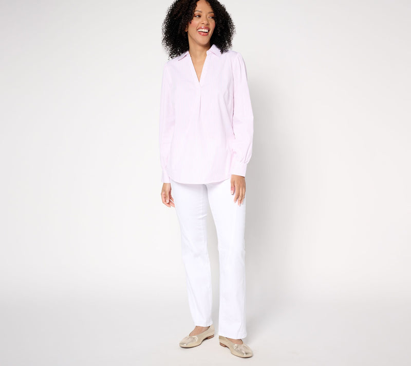 Belle by Kim Gravel Nantucket Mini Stripe Popover Blouse — View 5