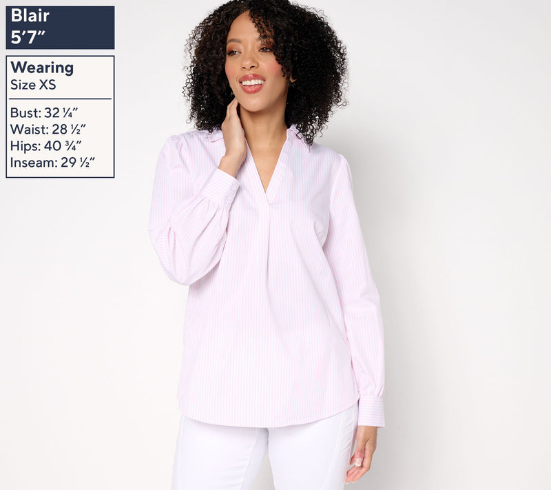 Belle by Kim Gravel Nantucket Mini Stripe Popover Blouse — View 3
