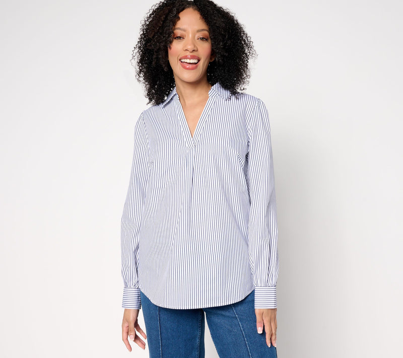 Belle by Kim Gravel Nantucket Mini Stripe Popover Blouse — View 12