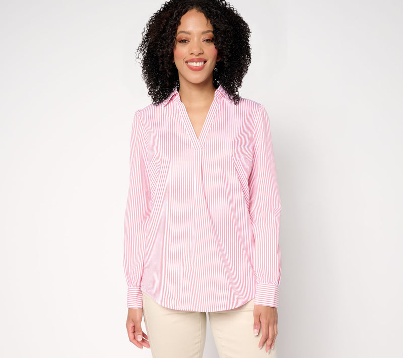 Belle by Kim Gravel Nantucket Mini Stripe Popover Blouse — View 13