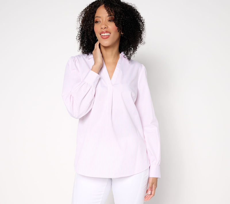 Belle by Kim Gravel Nantucket Mini Stripe Popover Blouse — View 14