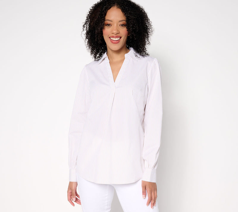 Belle by Kim Gravel Nantucket Mini Stripe Popover Blouse — View 15