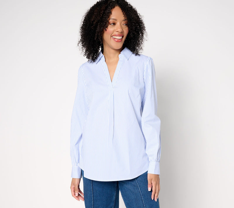 Belle by Kim Gravel Nantucket Mini Stripe Popover Blouse — View 16