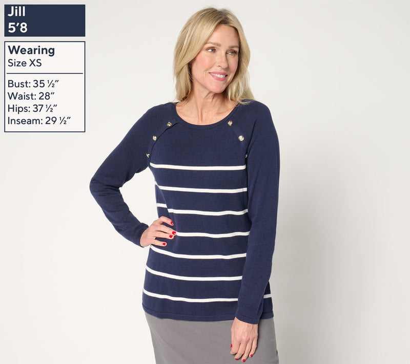 Belle by Kim Gravel Seaside Stripe Button Trim Sweater — View 3