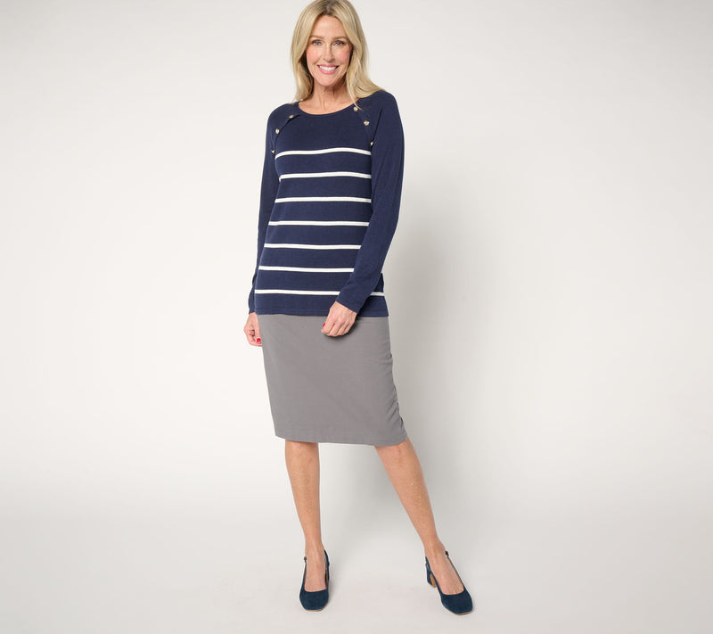 Belle by Kim Gravel Seaside Stripe Button Trim Sweater — View 5