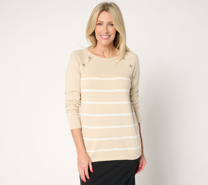 Belle by Kim Gravel Seaside Stripe Button Trim Sweater — View 14