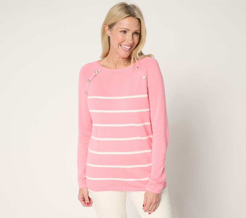 Belle by Kim Gravel Seaside Stripe Button Trim Sweater — View 16