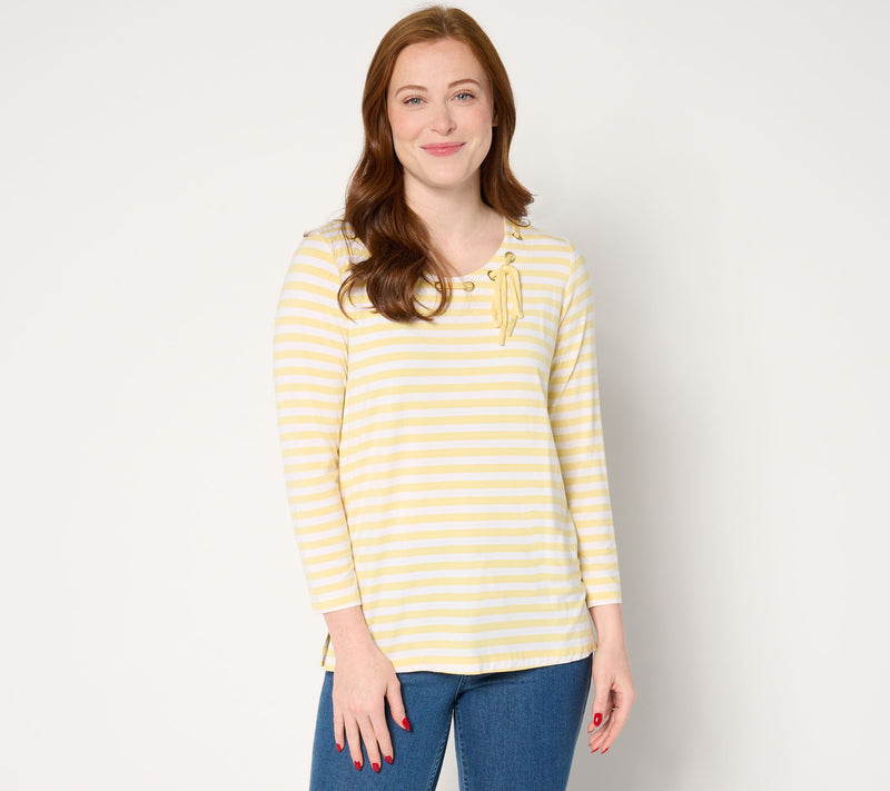 Belle by Kim Gravel Seas the Day Sailor Striped Bow Tied Top — Main view