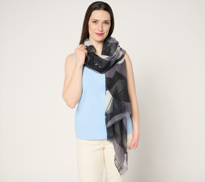 Complliments Long Printed Fashion Scarf With Fringe Detail — View 6