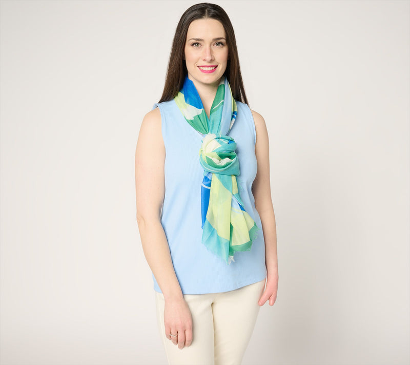 Complliments Long Printed Fashion Scarf With Fringe Detail — View 7