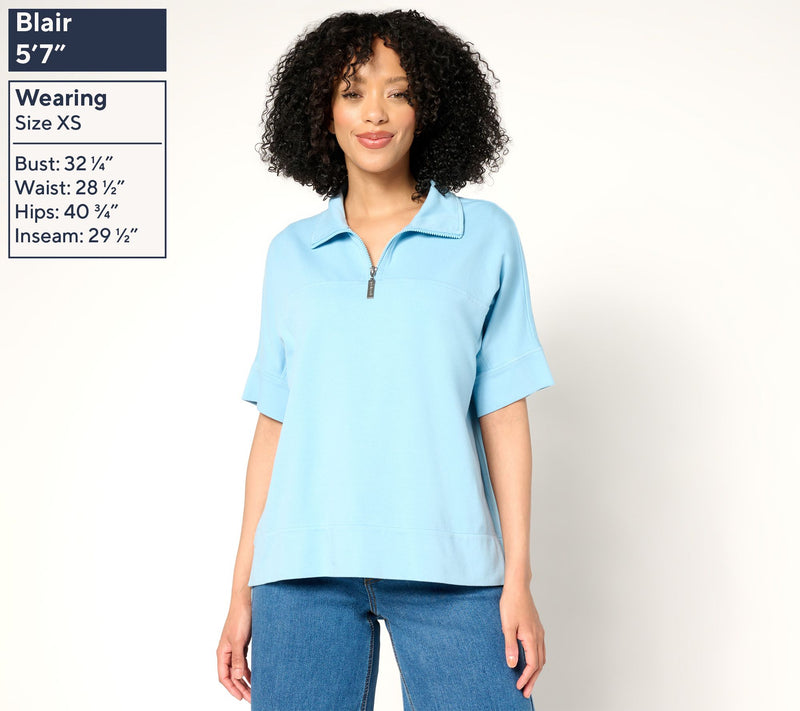 Peace Love World Zip Mock Neck Short Sleeve Top — View 3
