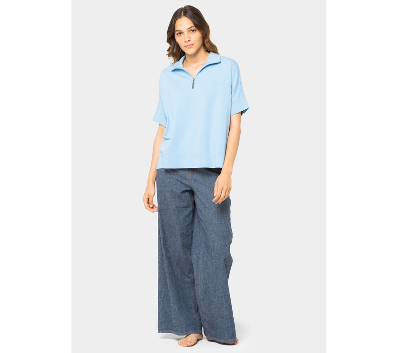 Peace Love World Zip Mock Neck Short Sleeve Top — View 8