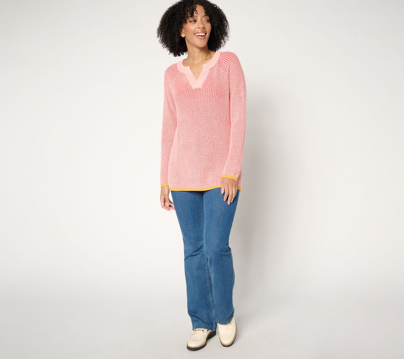 Peace Love World Two Color 100% Cotton Long Sleeve Sweater — View 11