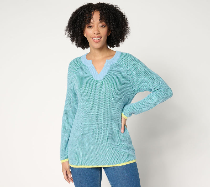 Peace Love World Two Color 100% Cotton Long Sleeve Sweater — View 7