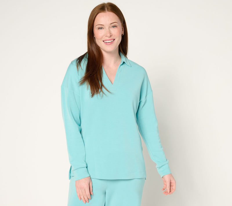 Belle by Kim Gravel ScubaLuxe Polo V Neck Pullover Top — Main view