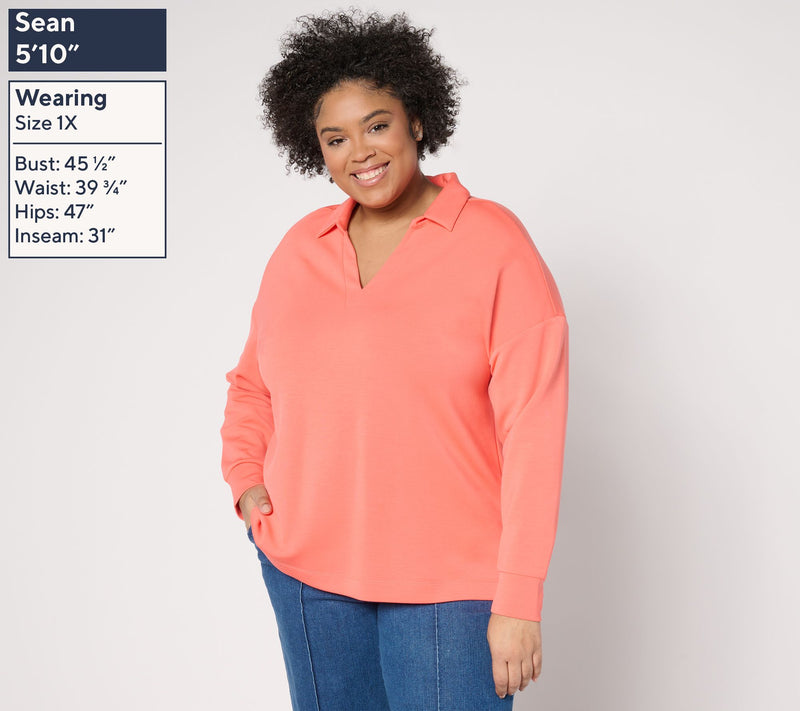 Belle by Kim Gravel ScubaLuxe Polo V Neck Pullover Top — View 2