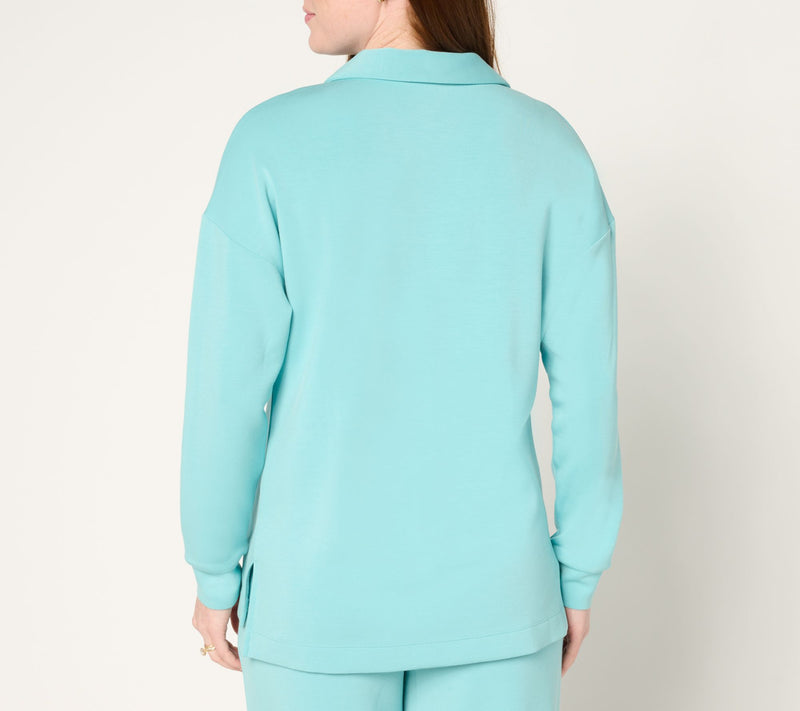 Belle by Kim Gravel ScubaLuxe Polo V Neck Pullover Top — View 4