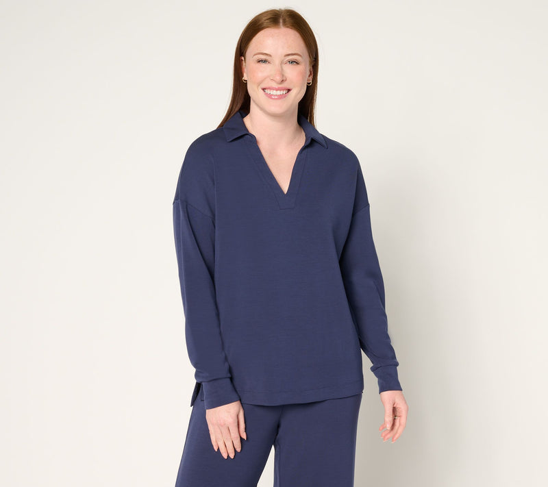 Belle by Kim Gravel ScubaLuxe Polo V Neck Pullover Top — View 11