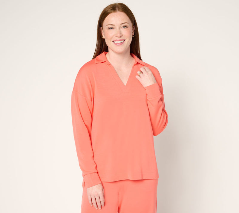 Belle by Kim Gravel ScubaLuxe Polo V Neck Pullover Top — View 12