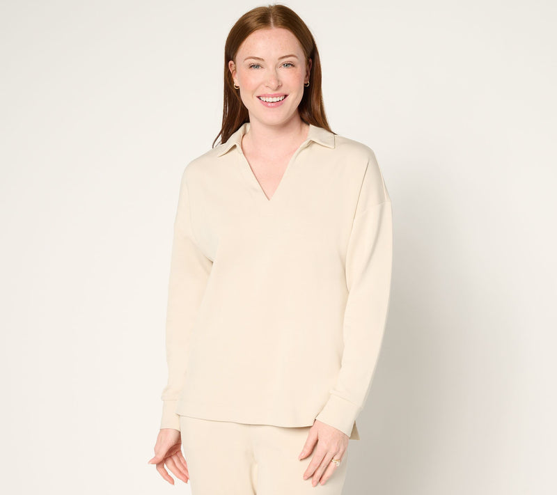Belle by Kim Gravel ScubaLuxe Polo V Neck Pullover Top — View 13