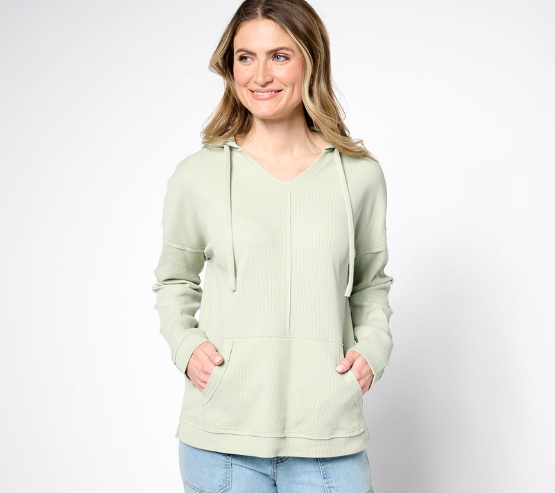 Belle Body by Kim Gravel Stretch Baby Waffle Raw Edge Hoodie — Main view