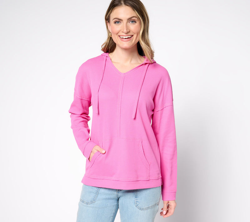 Belle Body by Kim Gravel Stretch Baby Waffle Raw Edge Hoodie — View 16