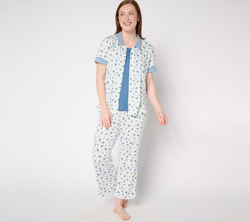MUK LUKS Tall Cloud Knit Collared Top, Tank and Crop Pajama Set — View 3